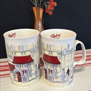 Tall bone china coffee mugs Made in England Rules Restaurant London tea cups